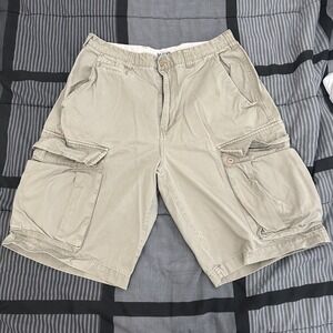 Vintage Bugle Boy Canvas Cargo Shorts Mens Sz 36 Beige 100%‎ Cotton